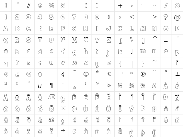 GrilledCheese BTN Out Regular Character Map