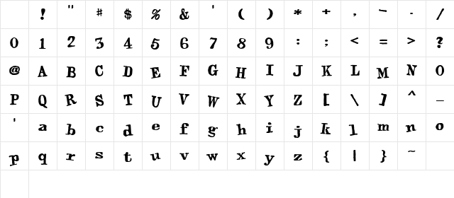 LDJ Old TypeFace Regular Character Map