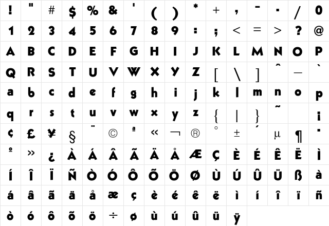 Grizzly Regular Character Map