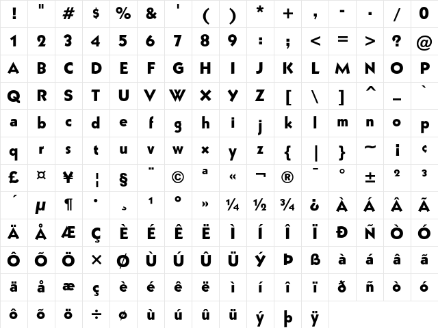 ITC Grizzly Regular Character Map