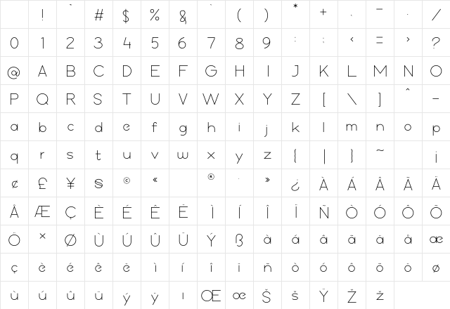 GROSTICK Regular Character Map