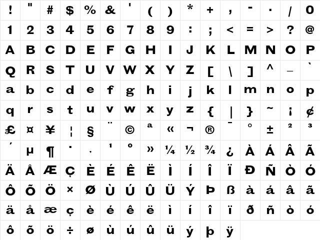Grotesque MT Bold Extended Character Map