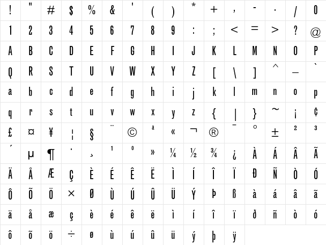 Grotesque MT Extra Condensed Character Map