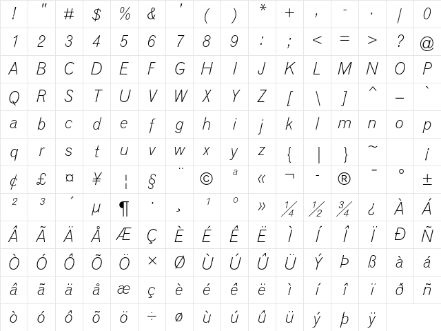 Grotesque MT Std Light Italic Character Map Grotesque MT Std Light Italic Character Map