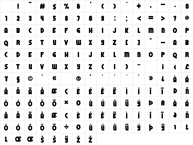 Gryzensa Regular Character Map