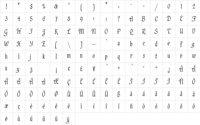 HadfieldEF Regular Character Map HadfieldEF Regular Character Map