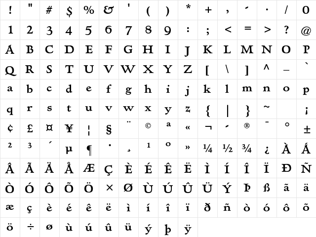 Hadriano Std Bold Character Map