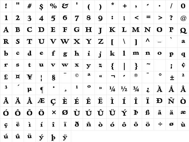 Hadriano Std Extra Bold Character Map