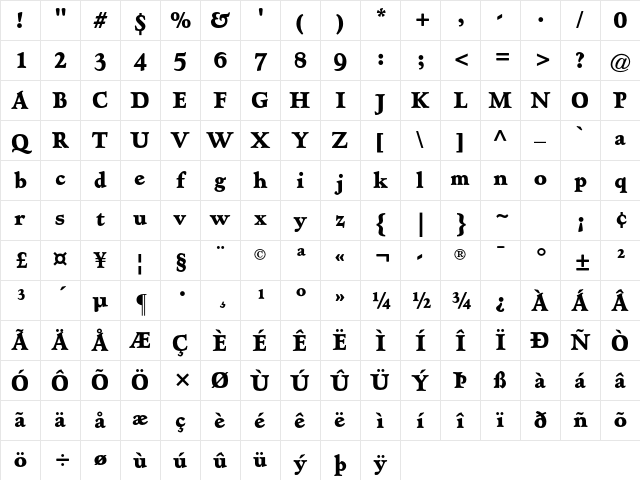 Hadriano Std Extra Bold Condensed Character Map