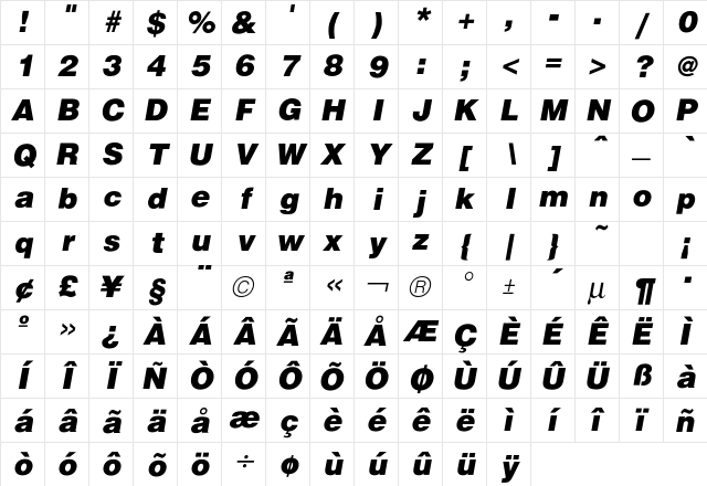 Hallmarke BlackOblique Character Map