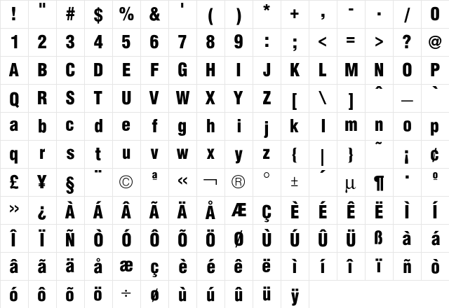 Hallmarke CondBlack Character Map