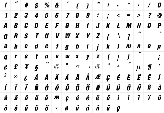 Hallmarke CondBlackOblique Character Map