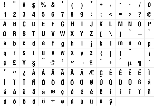 Hallmarke CondBold Character Map