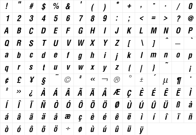 Hallmarke CondBoldOblique Character Map