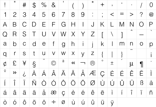 Hallmarke Light Character Map