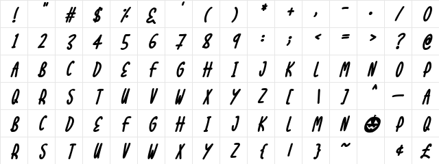 Halloween Treats Italic Character Map