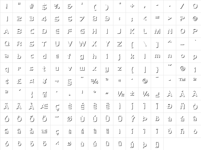 Handel Gothic Only Shadow D Bold Character Map