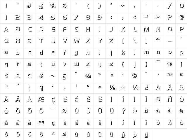 Handel Gothic Only Shadow D Medium Character Map
