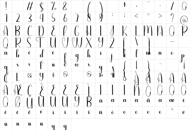 Handhome Regular Character Map