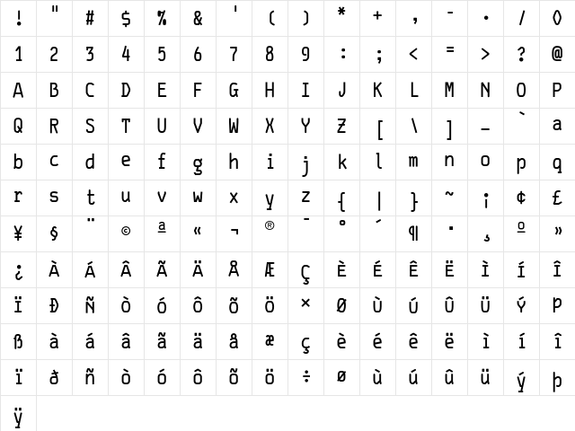 HardCase LightCondensed Character Map HardCase LightCondensed Character Map