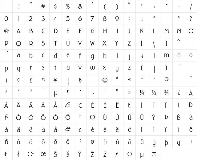 Hardwood LP Std Regular Character Map Hardwood LP Std Regular Character Map