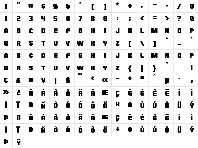Hauser Bold Character Map