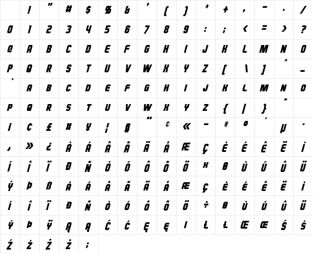 Hauser Condensed Italic Character Map Hauser Condensed Italic Character Map