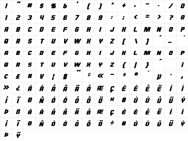 Hauser Italic Character Map