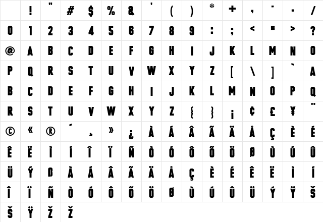 Headlined Solid Regular Character Map