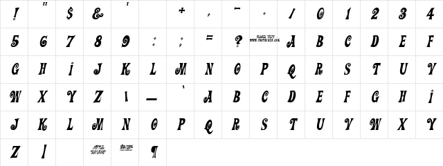 Action Is JL Italic Character Map