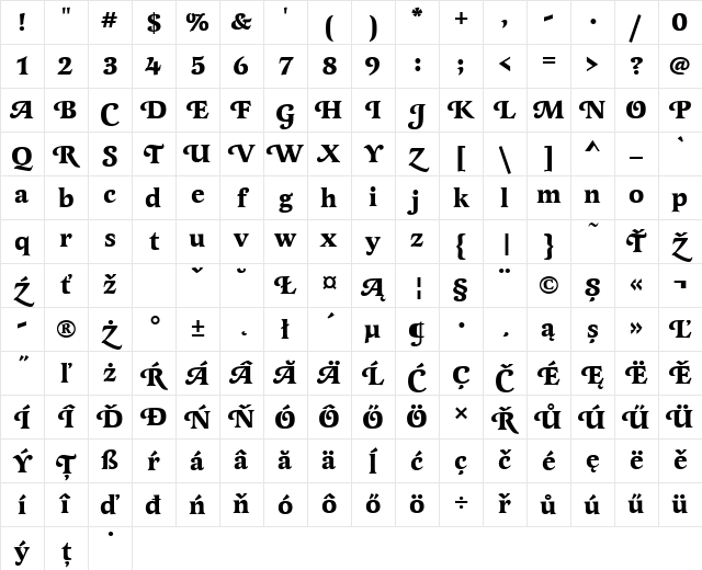 LatienneSwaTEE Bold Character Map