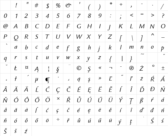 LegacySanItcTEE Italic Character Map LegacySanItcTEE Italic Character Map