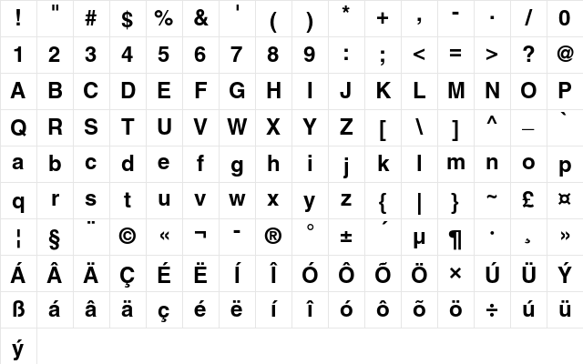 Helvetica CE Bold Character Map