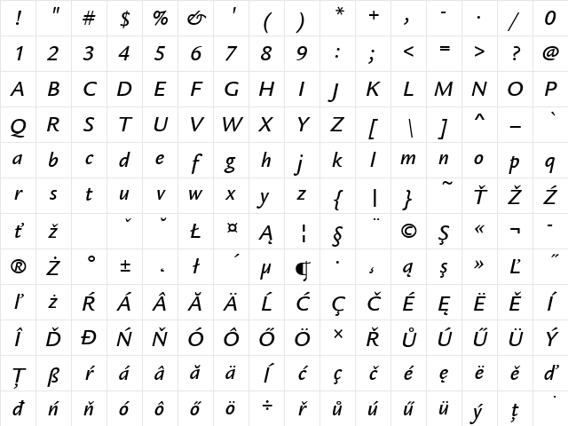 LegacySanItcTEEMed Italic Character Map
