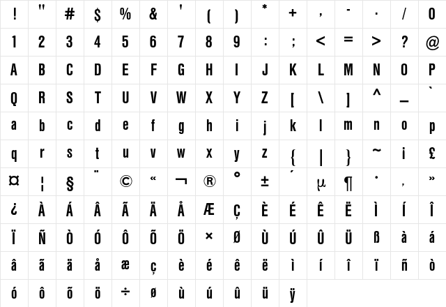 Helvetica Condensed BQ Regular Character Map