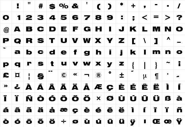 Helvetica Extended BQ Regular Character Map
