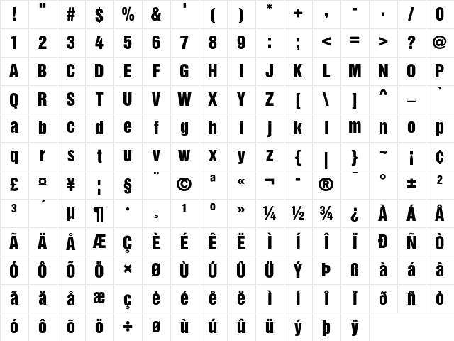 Helvetica Inserat Medium Character Map