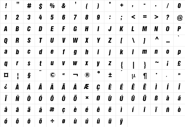Helvetica Inserat BQ Regular Character Map