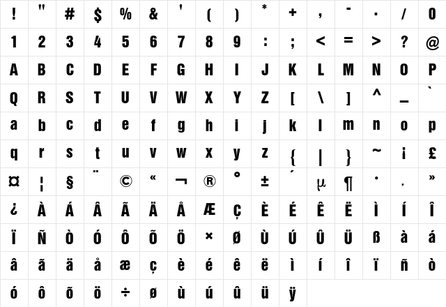 Helvetica Inserat BQ Regular Character Map