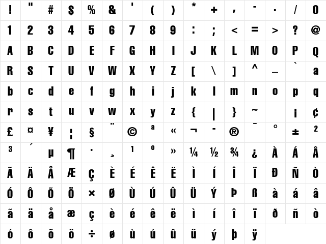 Helvetica LT Std Compressed Character Map
