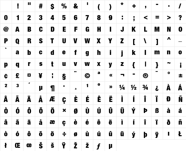 Helvetica Neue 97 Black Condensed Character Map Helvetica Neue 97 Black Condensed Character Map
