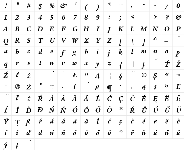 LegacySerItcTEE Bold Italic Character Map