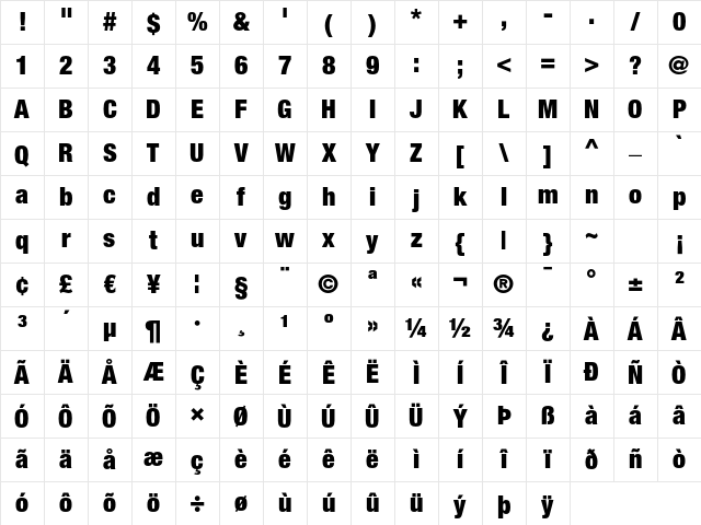Helvetica Neue LT Regular Character Map