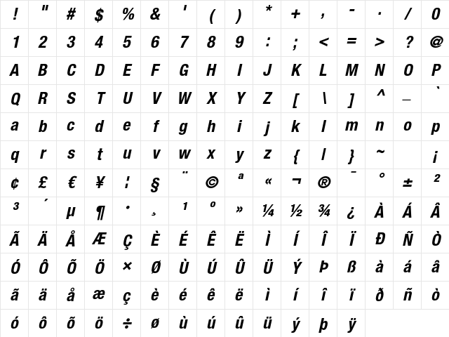 Helvetica Neue LT Regular Character Map