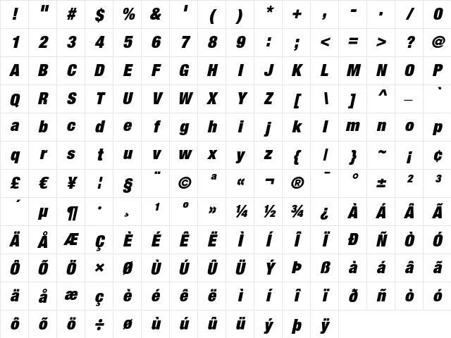 Helvetica Neue LT Regular Character Map