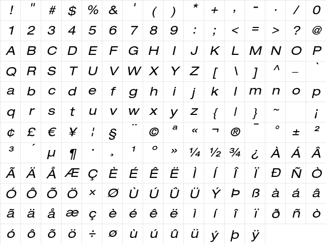 Helvetica Neue LT Regular Character Map