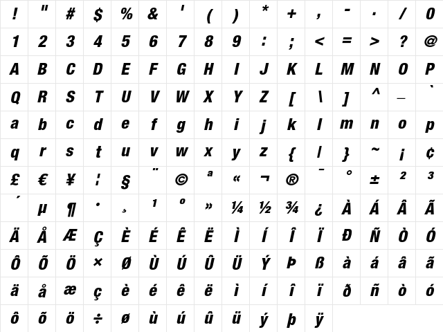 Helvetica Neue LT Regular Character Map