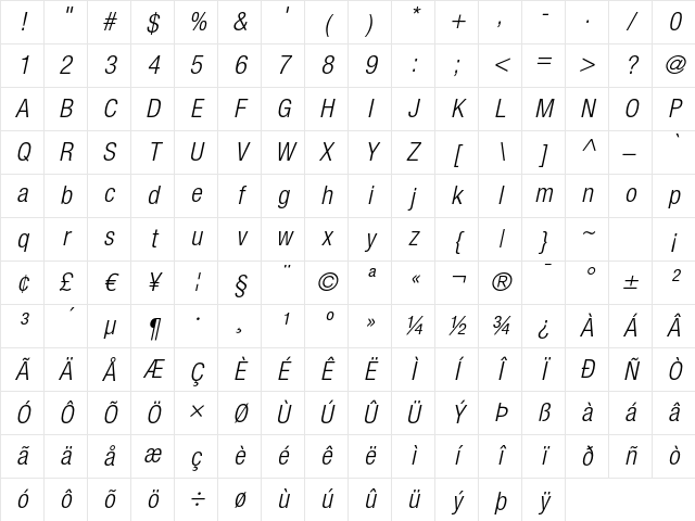 Helvetica Neue LT Regular Character Map
