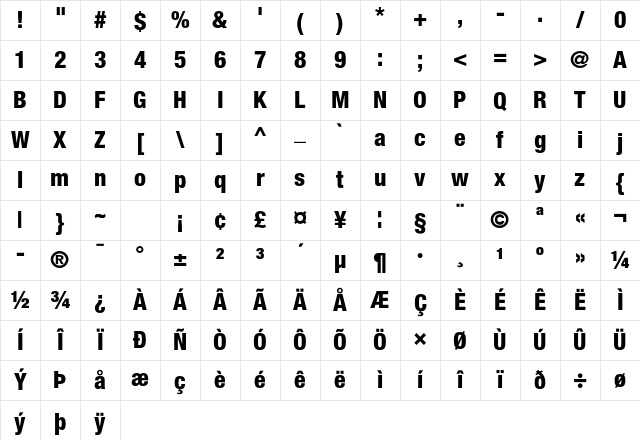 Helvetica Neue LT Pro 87 Heavy Condensed Character Map