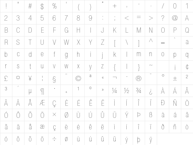 Helvetica Neue LT Std 27 Ultra Light Condensed Character Map